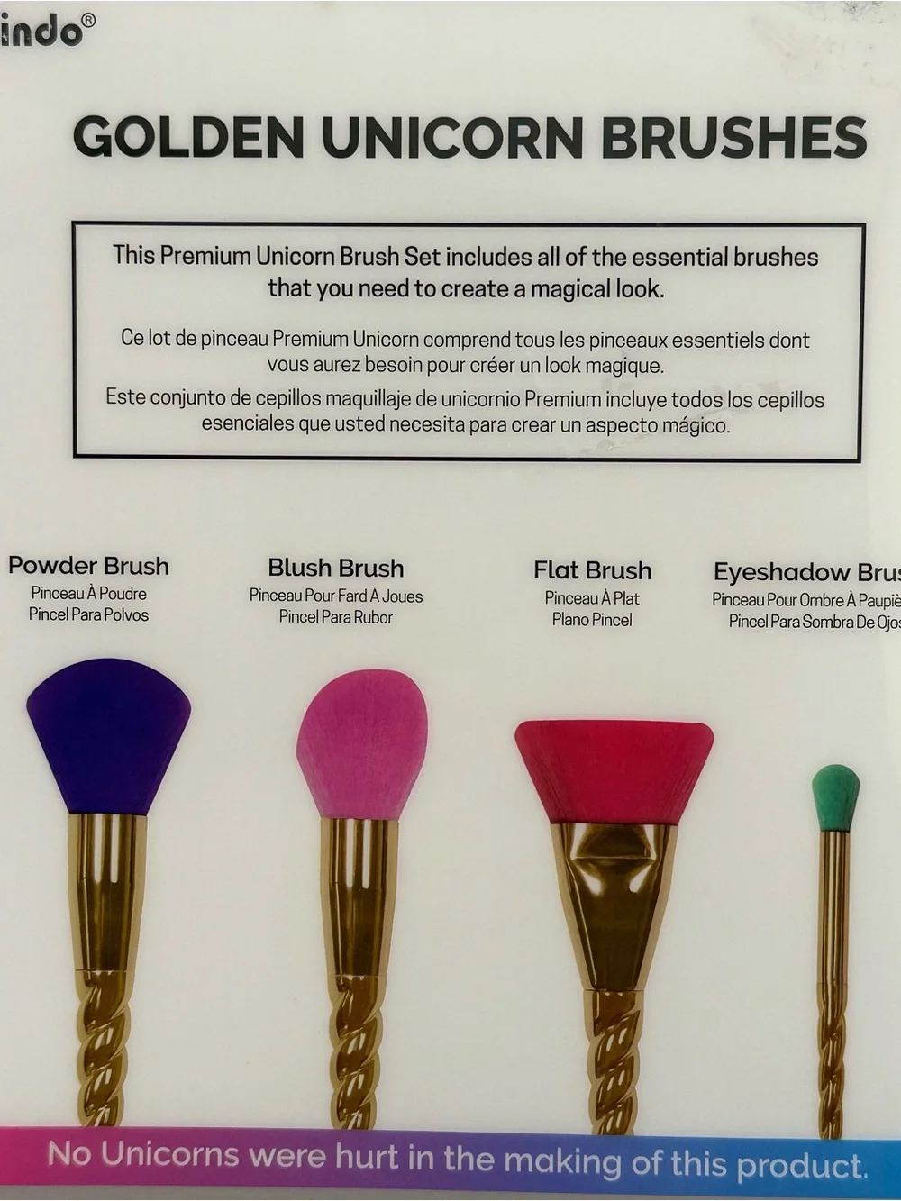 Lindo Golden Unicorn Brushes Premium Makeup Brush Set of 4. New in Box